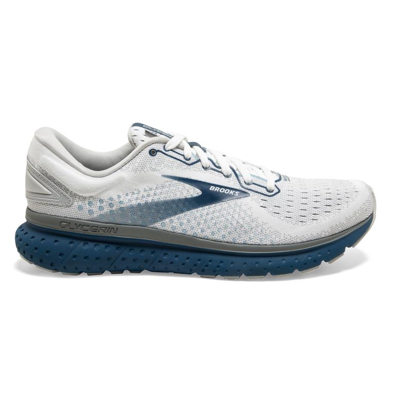 Brooks Men's Glycerin 18 Road Running Shoes - White/Grey/Poseidon (GDWS34268)